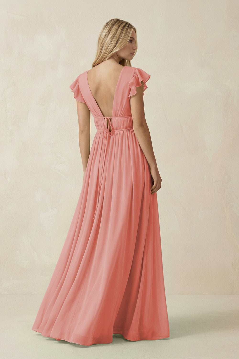 V - Neck A - Line Chiffon Cap Sleeves Bridesmaid Dress in Mulberry - SHE IS ME Bridesmaid Dresses