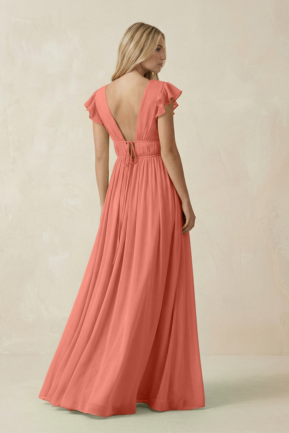 V - Neck A - Line Chiffon Cap Sleeves Bridesmaid Dress in Wild Rose - SHE IS ME Bridesmaid Dresses
