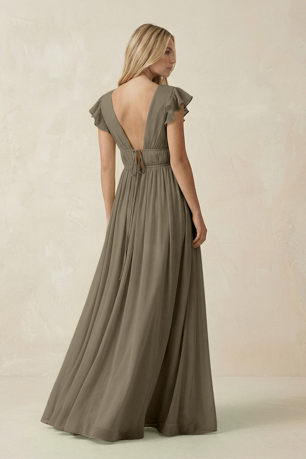 V - Neck A - Line Chiffon Cap Sleeves Bridesmaid Dress in Willow Green - SHE IS ME Bridesmaid Dresses