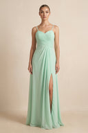 V-Neck A-Line Chiffon Pleated Bridesmaid Dress in Pale Pistachio - SHE IS ME BRIDESMAID DRESSES
