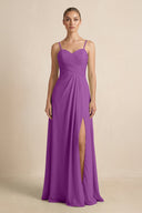 V - Neck A - Line Chiffon Pleated Bridesmaid Dress in Amethyst - SHE IS ME Bridesmaid Dresses
