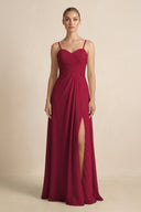 V - Neck A - Line Chiffon Pleated Bridesmaid Dress in Berry - SHE IS ME Bridesmaid Dresses