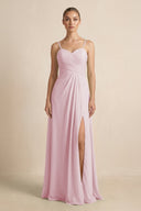 V - Neck A - Line Chiffon Pleated Bridesmaid Dress in Candy Pink - SHE IS ME Bridesmaid Dresses