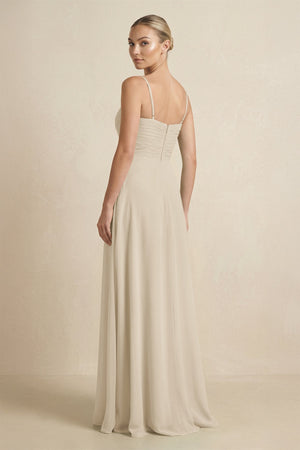 V - Neck A - Line Chiffon Pleated Bridesmaid Dress in Champagne - SHE IS ME Bridesmaid Dresses