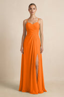 V - Neck A - Line Chiffon Pleated Bridesmaid Dress in Cinnamon - SHE IS ME Bridesmaid Dresses