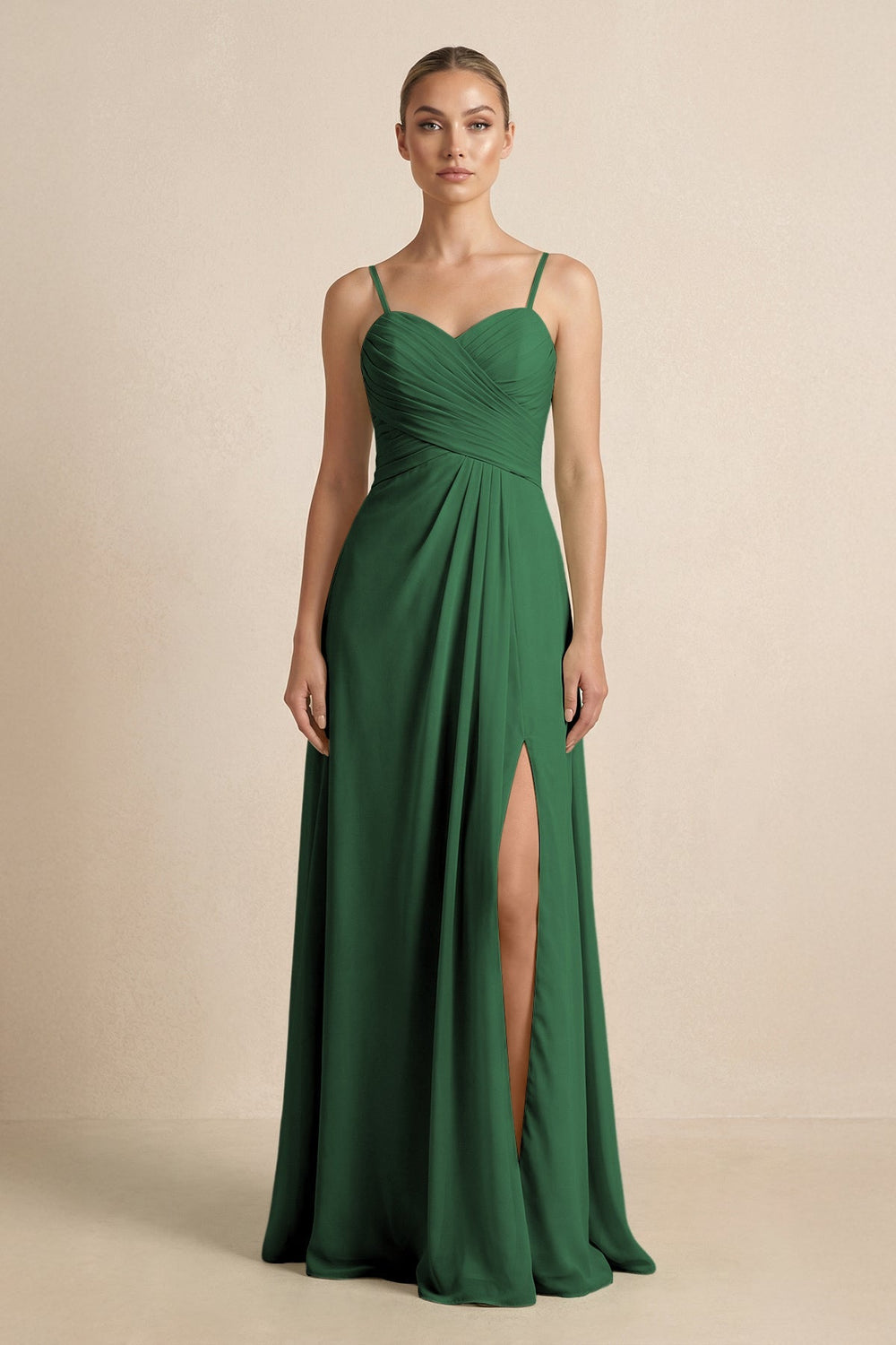 V - Neck A - Line Chiffon Pleated Bridesmaid Dress in Dark Green - SHE IS ME Bridesmaid Dresses