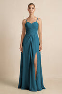 V - Neck A - Line Chiffon Pleated Bridesmaid Dress in Dark Teal - SHE IS ME Bridesmaid Dresses