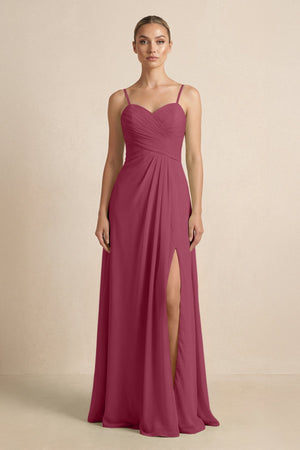 V - Neck A - Line Chiffon Pleated Bridesmaid Dress in Desert Rose - SHE IS ME Bridesmaid Dresses