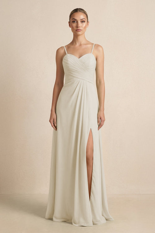 V - Neck A - Line Chiffon Pleated Bridesmaid Dress in Dove Gray - SHE IS ME Bridesmaid Dresses