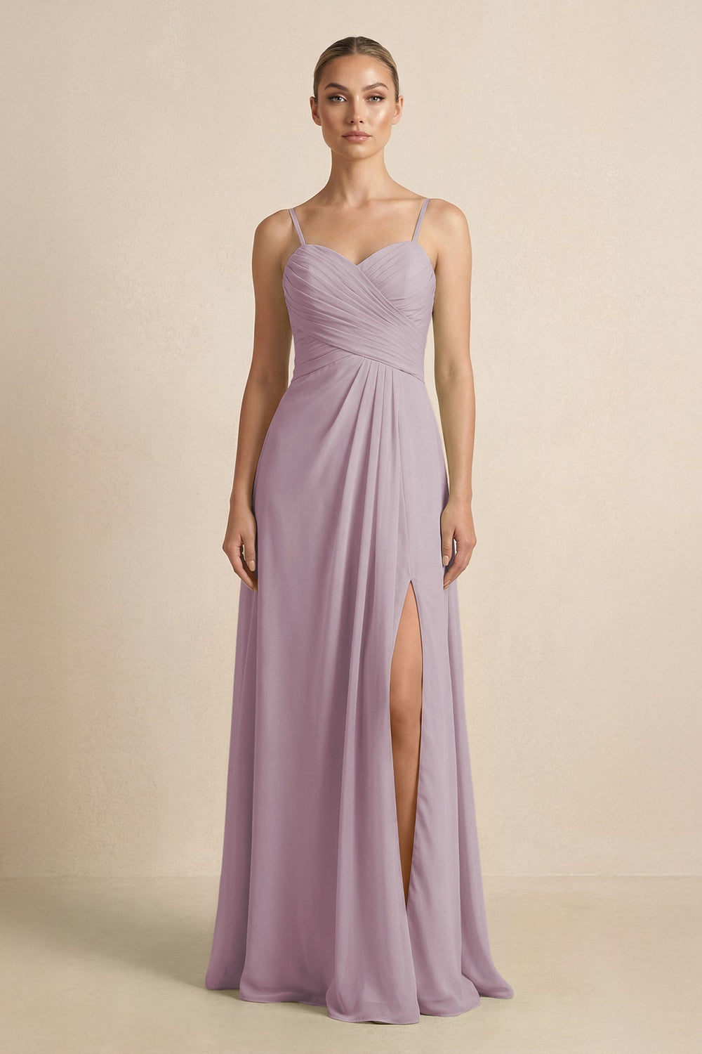 V - Neck A - Line Chiffon Pleated Bridesmaid Dress in Dusk - SHE IS ME Bridesmaid Dresses