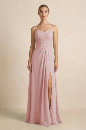 V - Neck A - Line Chiffon Pleated Bridesmaid Dress in Dusty Rose - SHE IS ME Bridesmaid Dresses