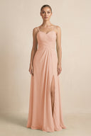 V - Neck A - Line Chiffon Pleated Bridesmaid Dress in English Rose - SHE IS ME Bridesmaid Dresses