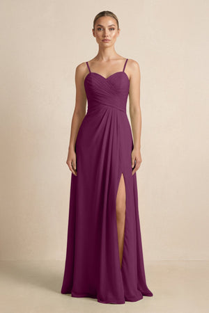 V - Neck A - Line Chiffon Pleated Bridesmaid Dress in Fig - SHE IS ME Bridesmaid Dresses