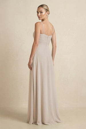 V - Neck A - Line Chiffon Pleated Bridesmaid Dress in Frost - SHE IS ME Bridesmaid Dresses