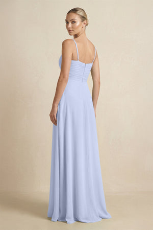 V - Neck A - Line Chiffon Pleated Bridesmaid Dress in Ice - SHE IS ME Bridesmaid Dresses