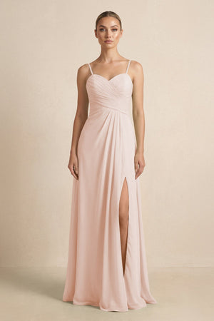 V - Neck A - Line Chiffon Pleated Bridesmaid Dress in Pale Blush - SHE IS ME Bridesmaid Dresses