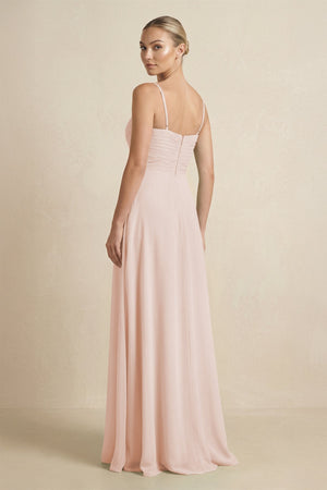 V - Neck A - Line Chiffon Pleated Bridesmaid Dress in Pale Blush - SHE IS ME Bridesmaid Dresses