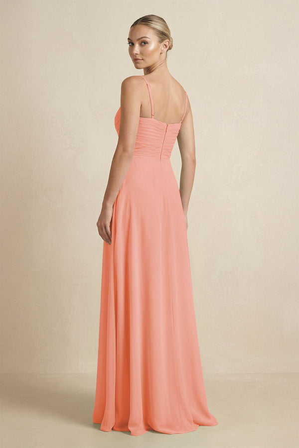 V - Neck A - Line Chiffon Pleated Bridesmaid Dress in Rosette - SHE IS ME Bridesmaid Dresses