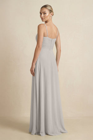V - Neck A - Line Chiffon Pleated Bridesmaid Dress in Silver - SHE IS ME Bridesmaid Dresses