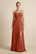 V - Neck A - Line Chiffon Pleated Bridesmaid Dress in Spice - SHE IS ME Bridesmaid Dresses