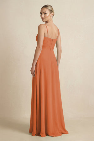 V - Neck A - Line Chiffon Pleated Bridesmaid Dress in Terracotta - SHE IS ME Bridesmaid Dresses