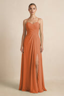 V - Neck A - Line Chiffon Pleated Bridesmaid Dress in Terracotta - SHE IS ME Bridesmaid Dresses