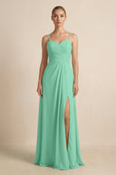 V - Neck A - Line Chiffon Pleated Bridesmaid Dress in Turquoise - SHE IS ME Bridesmaid Dresses