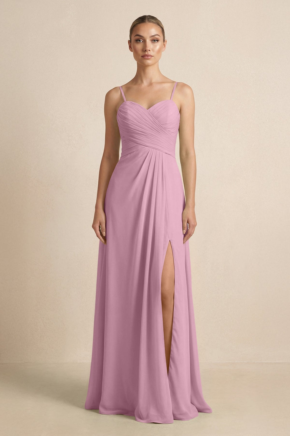 V - Neck A - Line Chiffon Pleated Bridesmaid Dress in Vintage Mauve - SHE IS ME Bridesmaid Dresses
