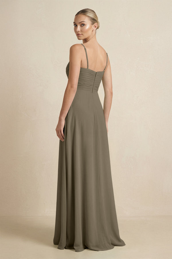 V - Neck A - Line Chiffon Pleated Bridesmaid Dress in Willow Green - SHE IS ME Bridesmaid Dresses