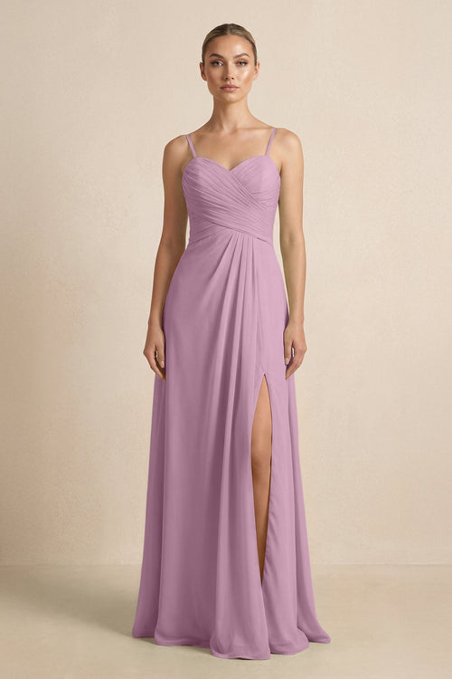 V - Neck A - Line Chiffon Pleated Bridesmaid Dress in Wisteria - SHE IS ME Bridesmaid Dresses