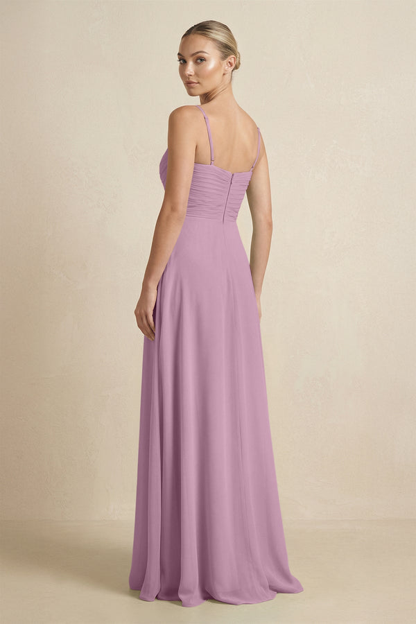 V - Neck A - Line Chiffon Pleated Bridesmaid Dress in Wisteria - SHE IS ME Bridesmaid Dresses