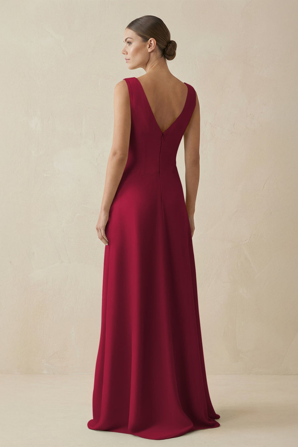V - Neck A - Line Chiffon Ruffled Bridesmaid Dress in Berry - SHE IS ME Bridesmaid Dresses