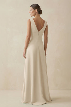 V - Neck A - Line Chiffon Ruffled Bridesmaid Dress in Champagne - SHE IS ME Bridesmaid Dresses