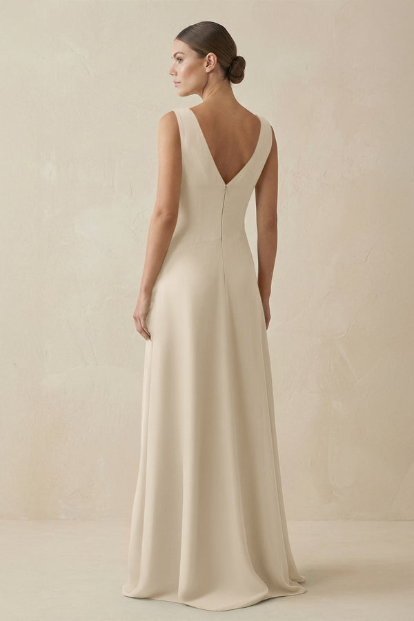 V - Neck A - Line Chiffon Ruffled Bridesmaid Dress in Champagne - SHE IS ME Bridesmaid Dresses