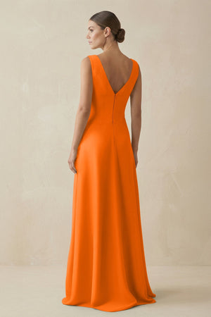 V - Neck A - Line Chiffon Ruffled Bridesmaid Dress in Cinnamon - SHE IS ME Bridesmaid Dresses