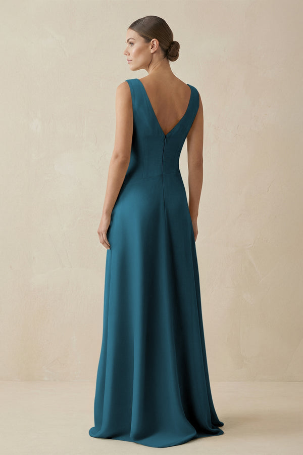 V - Neck A - Line Chiffon Ruffled Bridesmaid Dress in Dark Teal - SHE IS ME Bridesmaid Dresses
