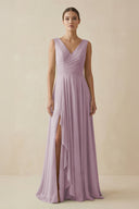 V - Neck A - Line Chiffon Ruffled Bridesmaid Dress in Dusk - SHE IS ME Bridesmaid Dresses