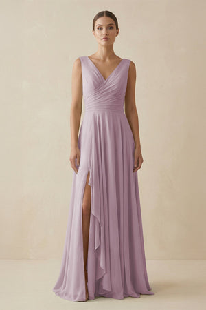 V - Neck A - Line Chiffon Ruffled Bridesmaid Dress in Dusk - SHE IS ME Bridesmaid Dresses
