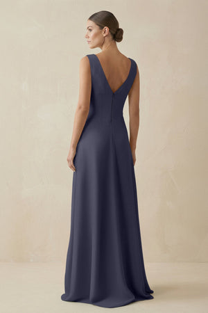 V - Neck A - Line Chiffon Ruffled Bridesmaid Dress in Dusk Blue - SHE IS ME Bridesmaid Dresses