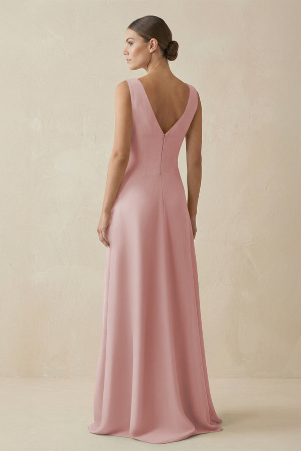 V - Neck A - Line Chiffon Ruffled Bridesmaid Dress in Dusty Rose - SHE IS ME Bridesmaid Dresses