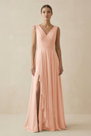 V - Neck A - Line Chiffon Ruffled Bridesmaid Dress in English Rose - SHE IS ME Bridesmaid Dresses