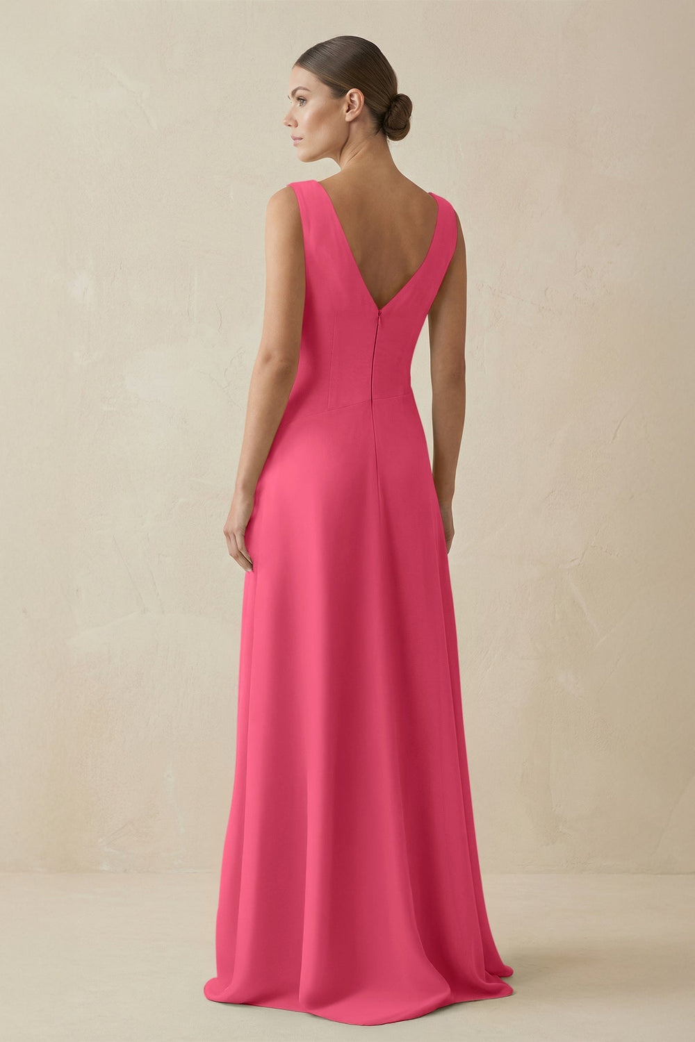 V - Neck A - Line Chiffon Ruffled Bridesmaid Dress in Fuchsia - SHE IS ME Bridesmaid Dresses