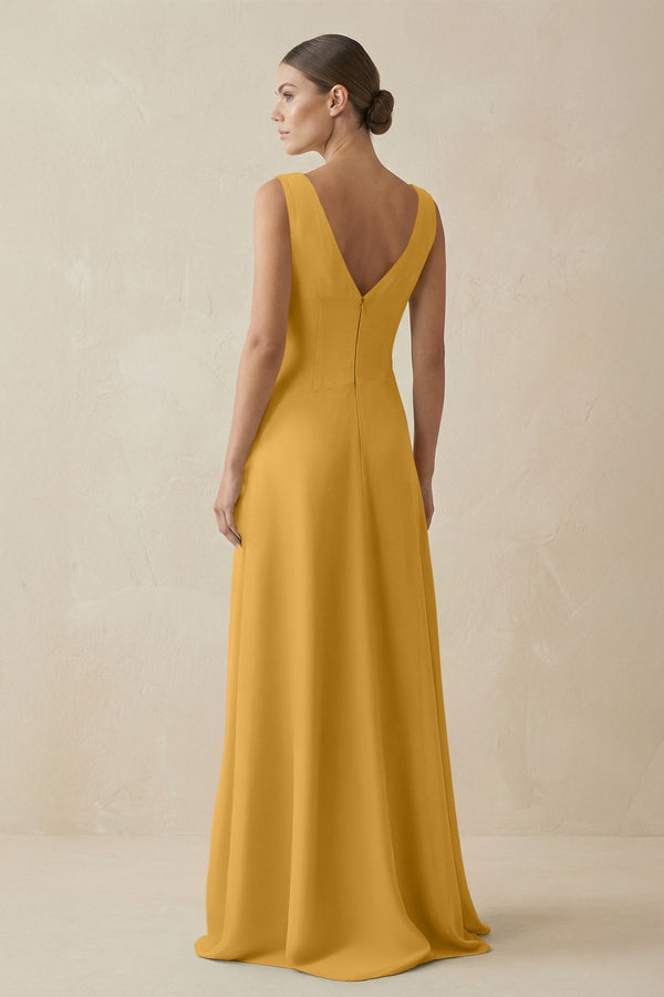 V - Neck A - Line Chiffon Ruffled Bridesmaid Dress in Marigold - SHE IS ME Bridesmaid Dresses
