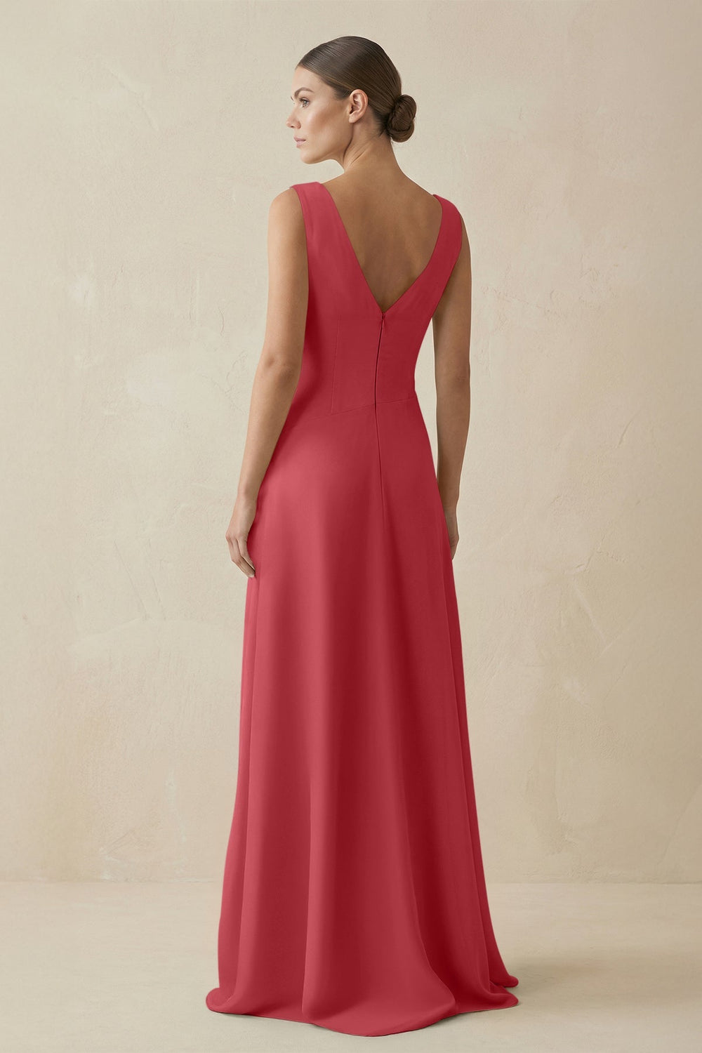 V - Neck A - Line Chiffon Ruffled Bridesmaid Dress in Merlot - SHE IS ME Bridesmaid Dresses