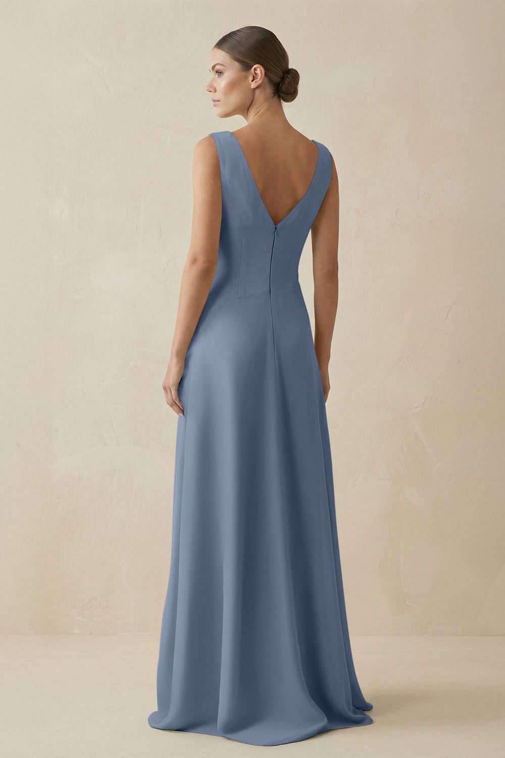 V - Neck A - Line Chiffon Ruffled Bridesmaid Dress in Neptune - SHE IS ME Bridesmaid Dresses