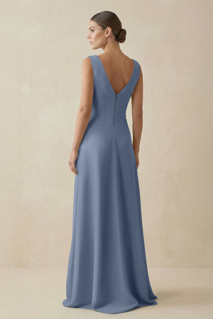 V - Neck A - Line Chiffon Ruffled Bridesmaid Dress in Neptune - SHE IS ME Bridesmaid Dresses