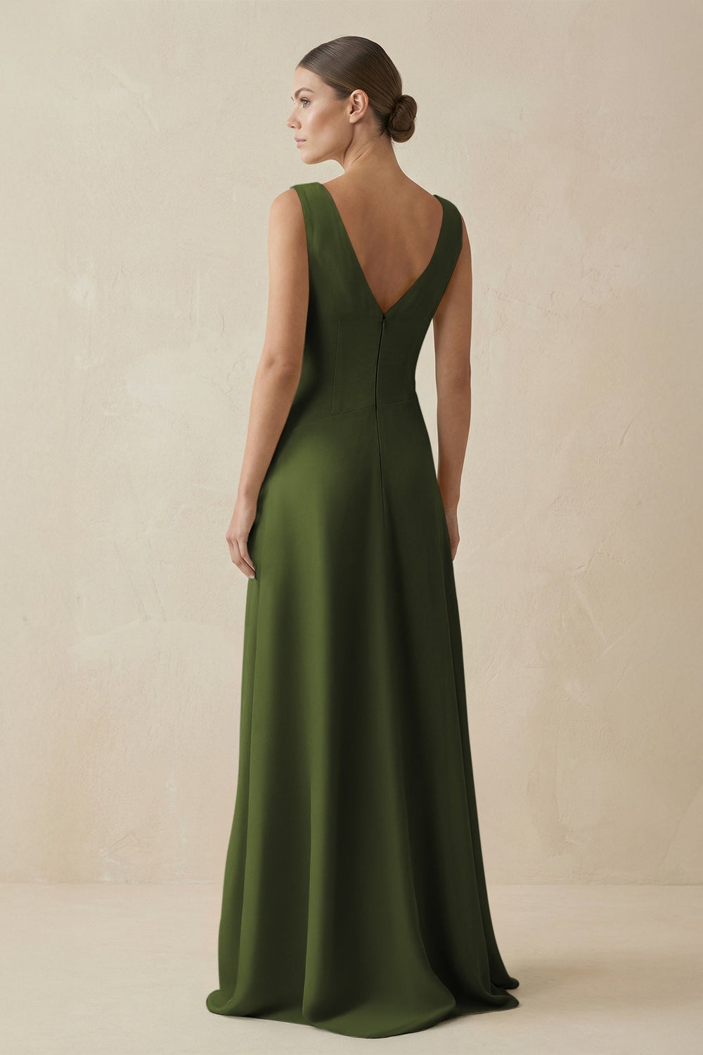 V - Neck A - Line Chiffon Ruffled Bridesmaid Dress in Olive - SHE IS ME Bridesmaid Dresses