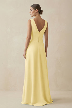 V - Neck A - Line Chiffon Ruffled Bridesmaid Dress in Pastel Yellow - SHE IS ME Bridesmaid Dresses