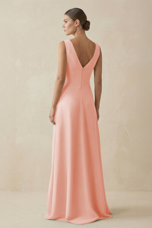 V - Neck A - Line Chiffon Ruffled Bridesmaid Dress in Rose Petal - SHE IS ME Bridesmaid Dresses
