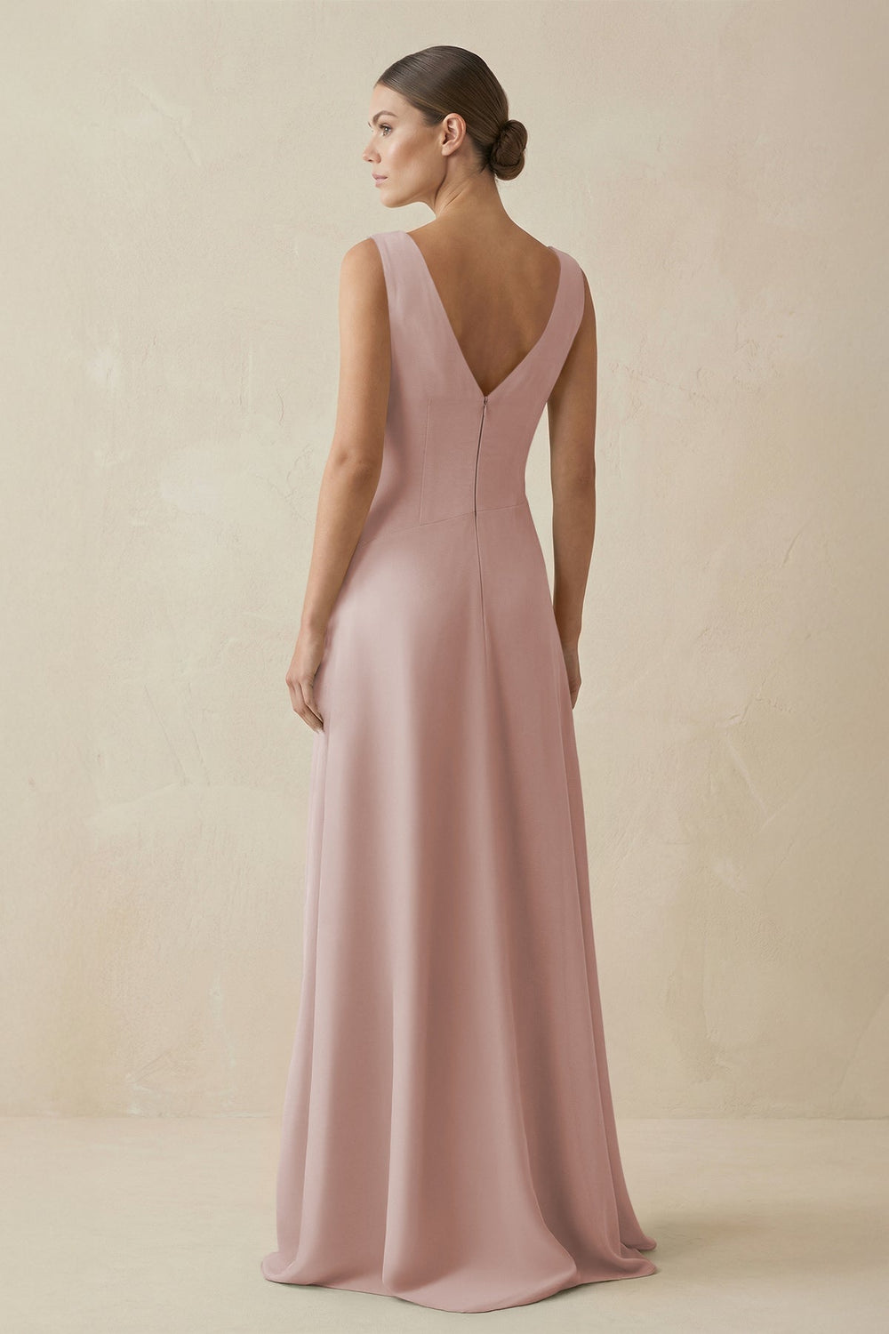 V - Neck A - Line Chiffon Ruffled Bridesmaid Dress in Toffee - SHE IS ME Bridesmaid Dresses
